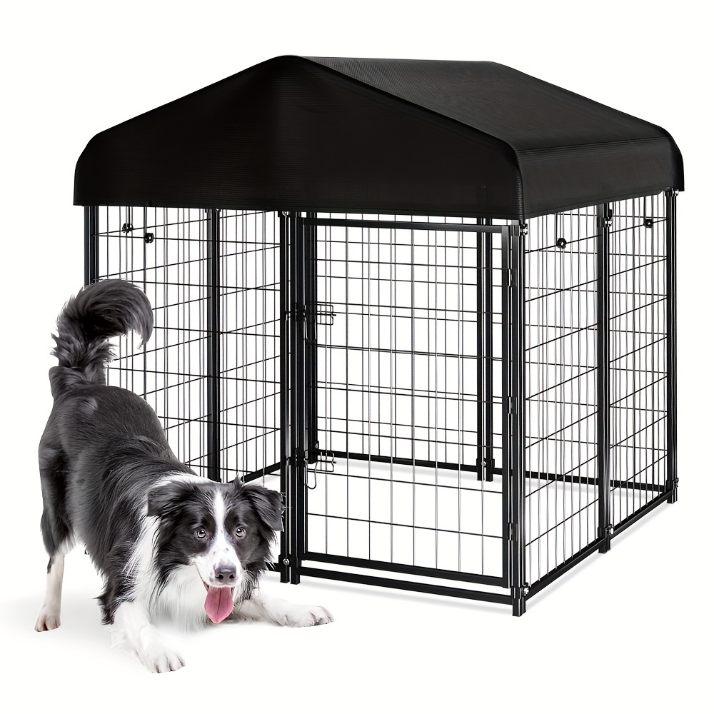 

Dog Kennel Outdoor With Roof, 4ftx4.2ftx4.5ft Welded Wire Dog Enclosures For Outside, Heavy Duty Dog Crate With Uv-resistant Waterproof Cover