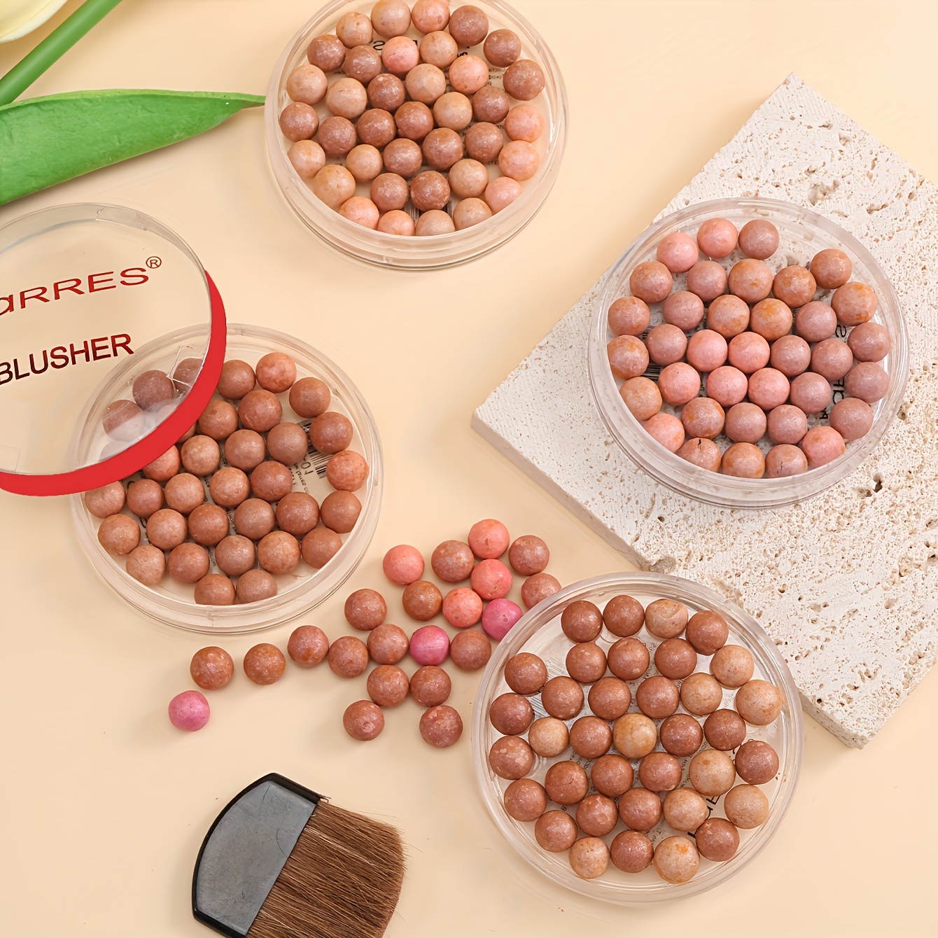 

Multi-tone Powder Blush Pearls With Brush - Water Resistant, Natural Finish Blush For All Skin Tones, Long-lasting Formula For Boosted Coverage - Pink & Skin Color Palette