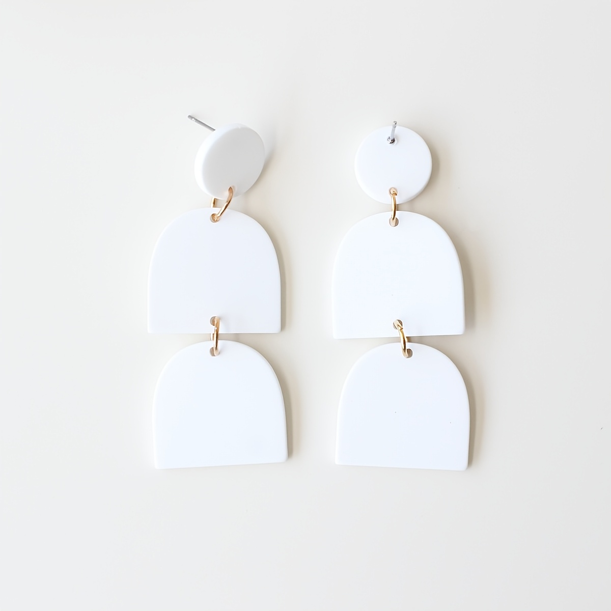 Triple-Layer White Geometric Acrylic Drop Earrings