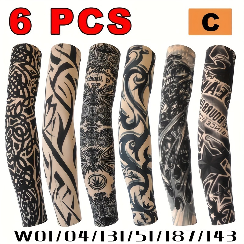 

6pcs Manches de Tatouage Unisexe, Manches de Tatouage Imprimées Cool Protection UV, Pour Cyclisme en