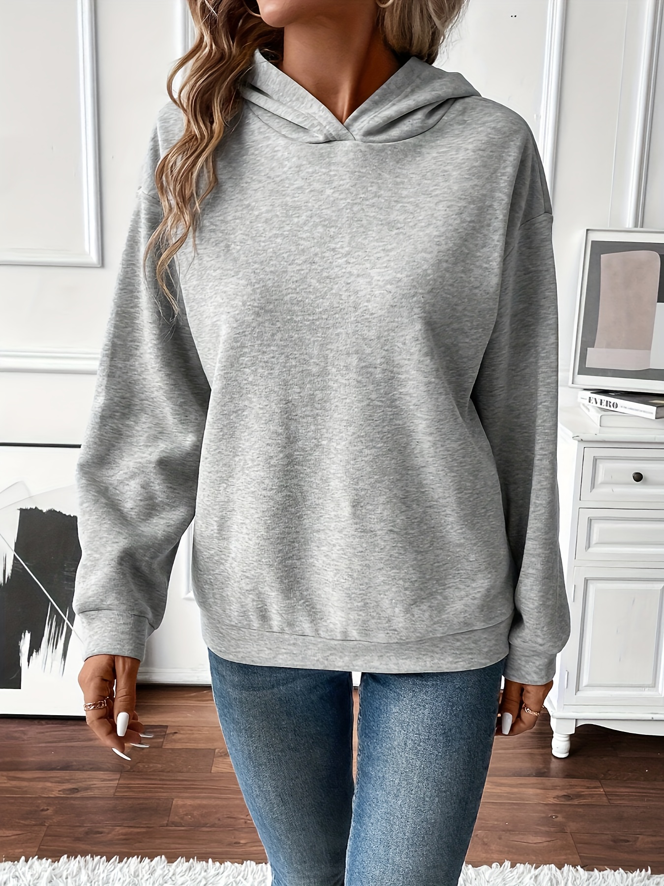 Damen Casual Einfarbiger Hoodie Gemütlicher Langarm-Pullover mit  Kängurutasche, Maschinenwaschbar, Polyester-Mischung