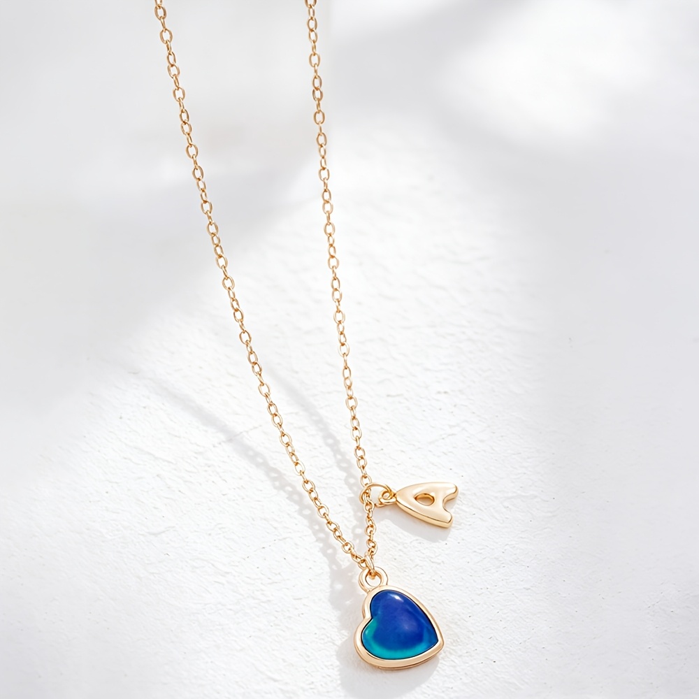 TEMU 1pc Qpeach Temperature-sensitive Color-changing Heart Pendant Necklace Suitable For Girls, Adjustable Clasp & Box Chain With Thermochromic Bff -