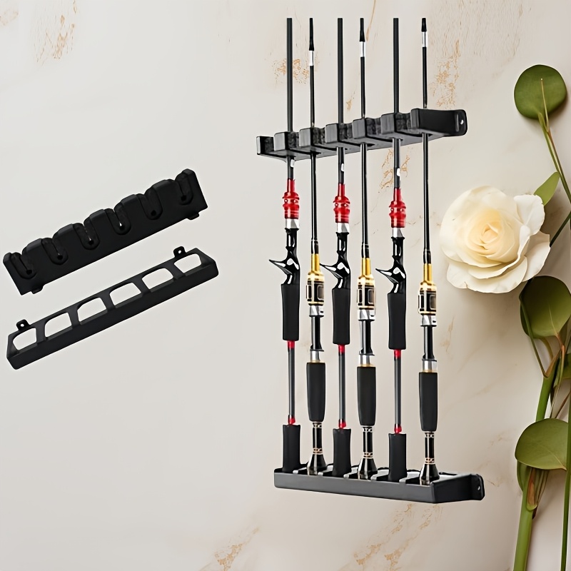 

14pcs Fishing Rod Rack, Wall-mounted Storage Organizer For 6 Rods, Abs Material, , Ideal For Garage, Suitable For Fishing Rods, Black, Without Battery