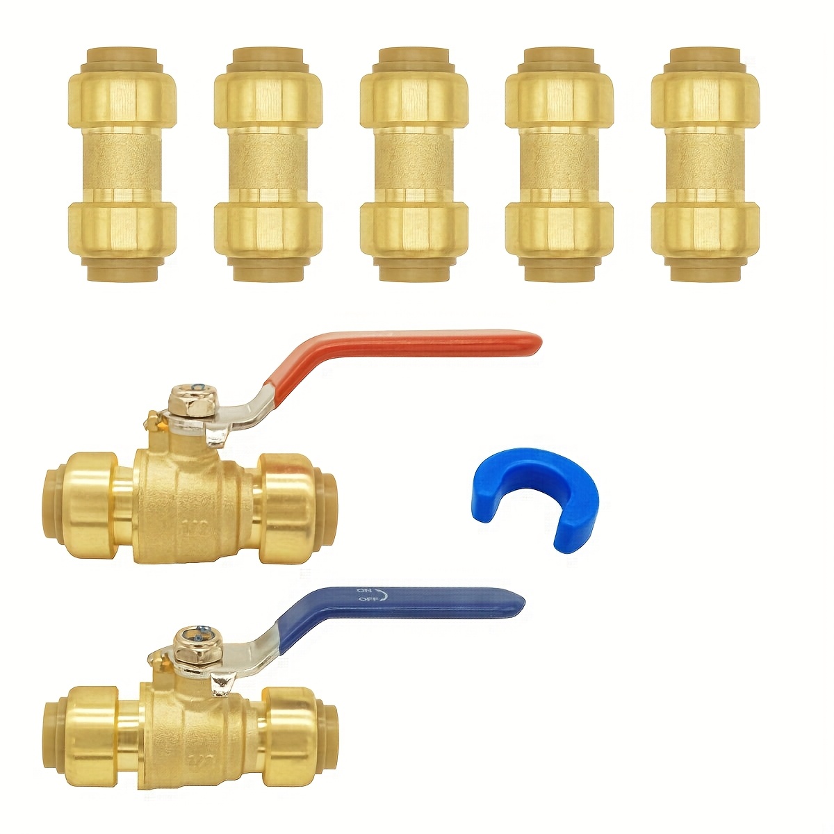 TEMU Cartoty 10pcs Pex Fittings Kit - Includes 5 Pack 1/2" Pushfit Straing Coupling And 2 Pack 1/2 Inch Full Port Ball Valve For Hot And Cold Water