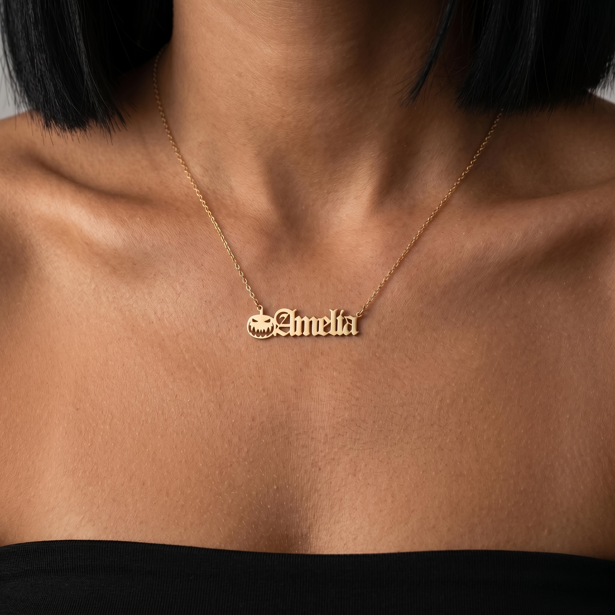 Pumpkin Head Shaped Name Pendant Necklace, Personalized Halloween Style