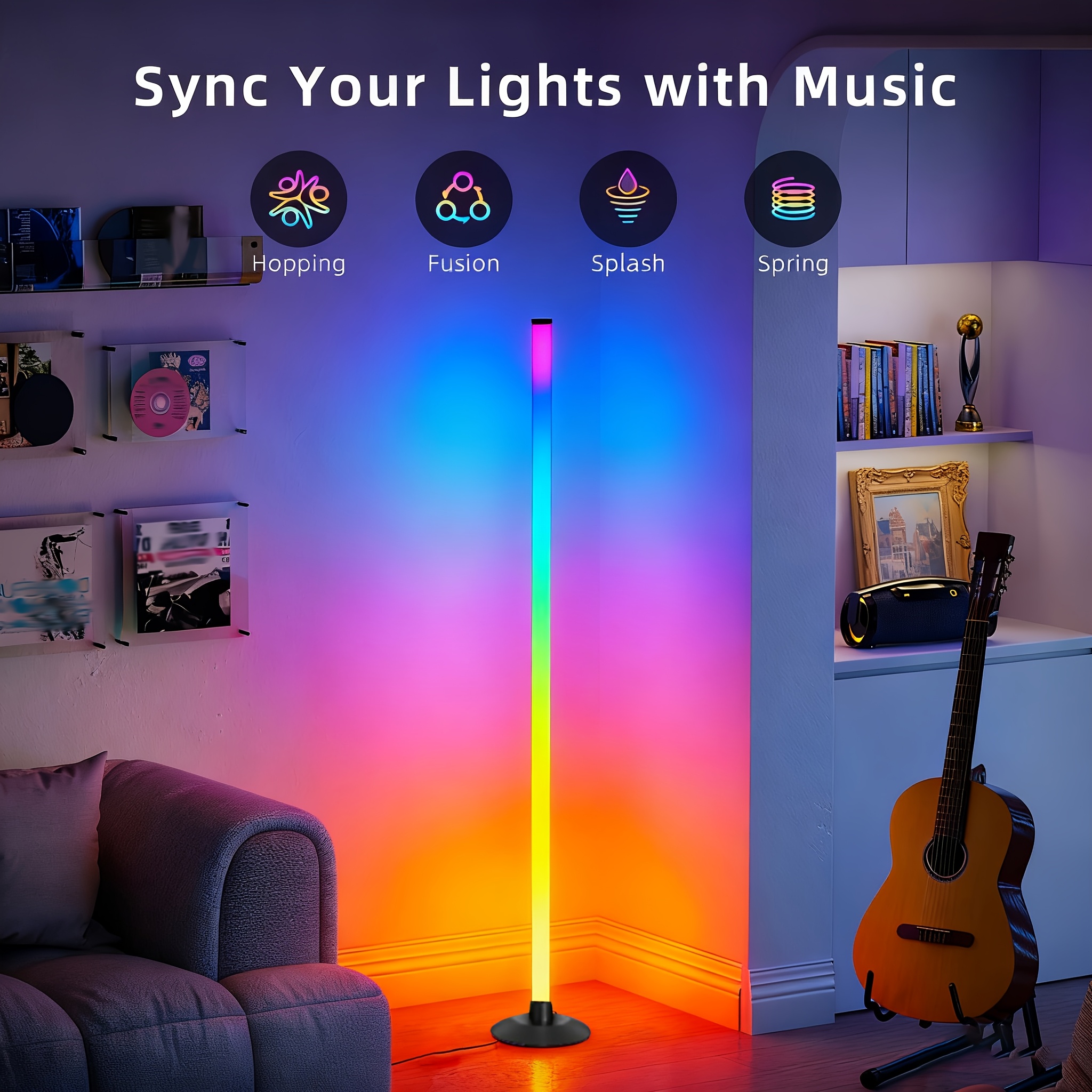 TEMU Rgbic Corner Floor Lamp, Led Lights For Bedroom, 172 Leds 1000lm Usb Powered Standing Lamp With App & Remote Control, Music Sync, 16 Million