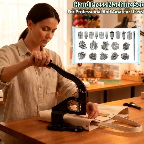 manual rivet press kit hand operated machine for fabrics leather banners and tasks with 3 different sizes of rivet molds 6mm 8mm 10mm
