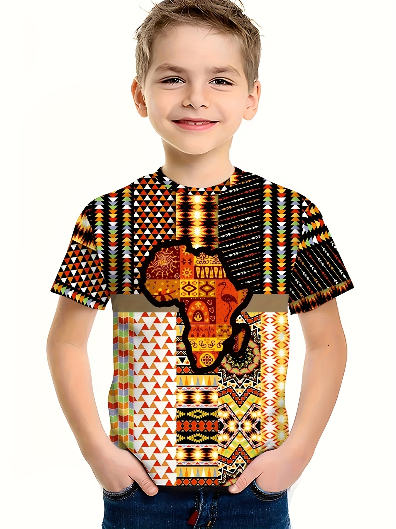 boys vibrant african style short sleeve t shirt casual crew Temu