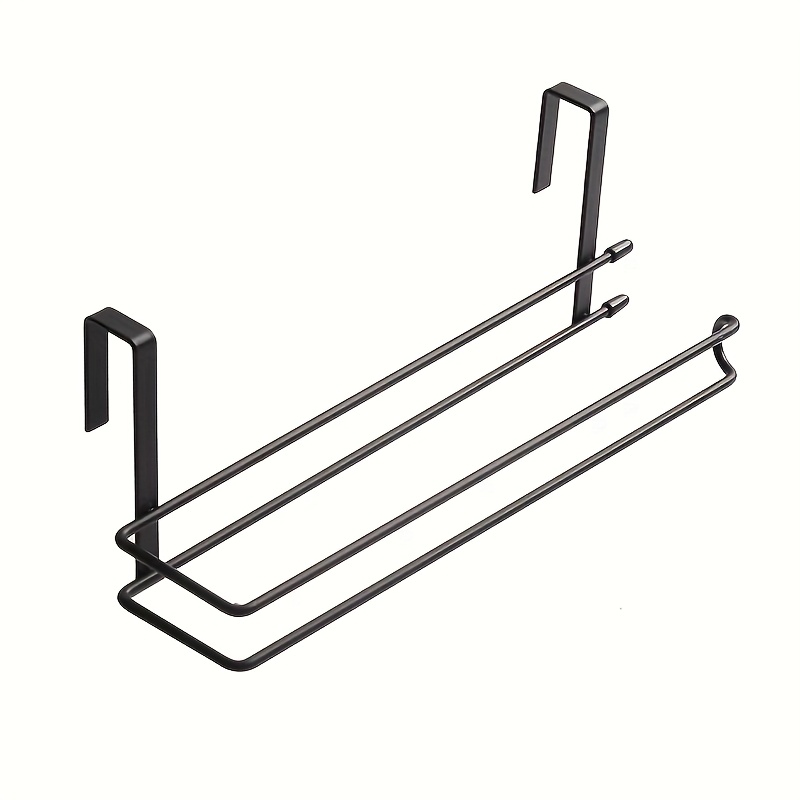 Image of Space-, Easy-to-install Black Metal Paper Towel Holder, Kitchen Paper Towel Holder, Bathroom Paper Towel Holder, Plastic Wrap Storage Rack, Punch-, Suitable For Kitchen And Bathroom Organization