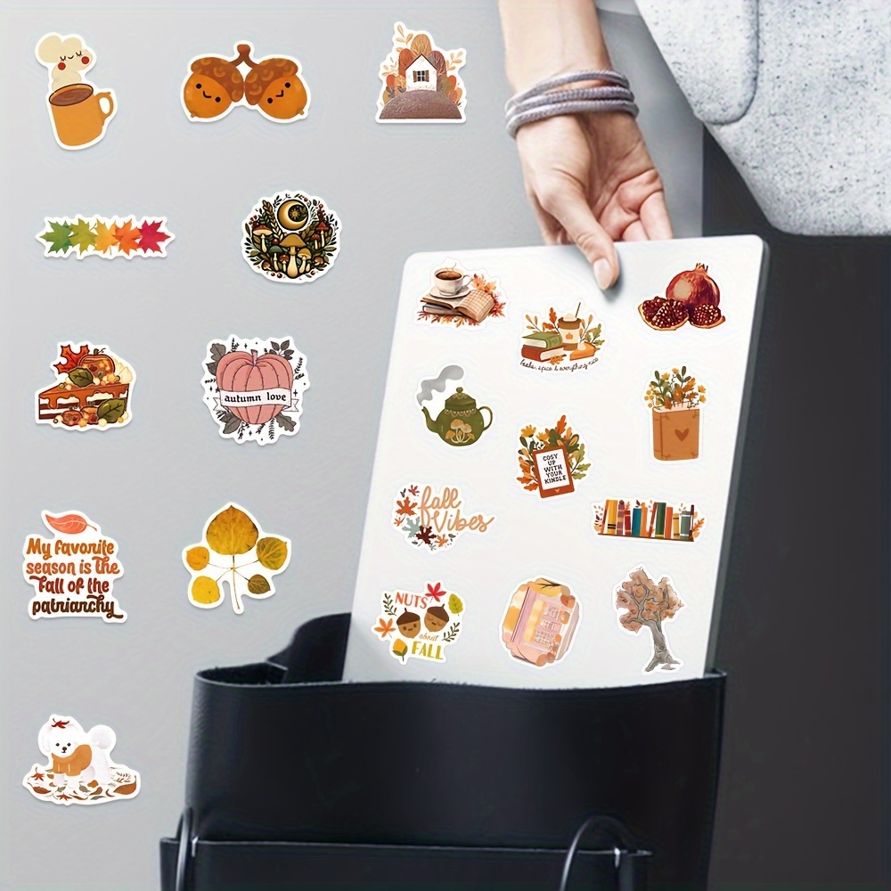 100 Autocollants Scrapbooking Automne BSITSSS - Feuilles D'érable, Renards, Motifs Vintage Pour Décoration DIY - 9