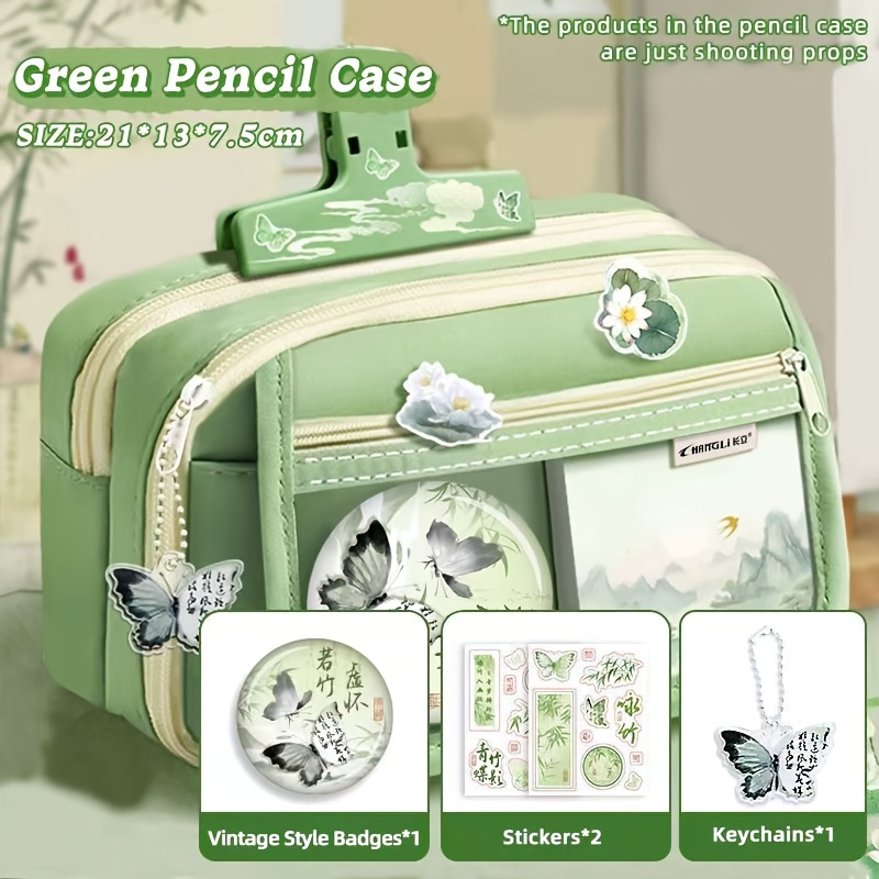 Image of New Chinese Style National Flair Pencil Case, High-value Ancient Style Stationery Pouch, Large Capacity, New Stationery Box For Girls And Students, Back-to-school Essential, Sticker Design Random