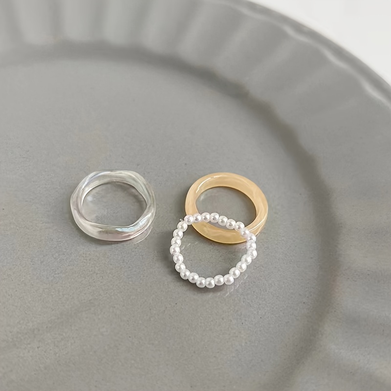 3pcs Summer Breeze Resin Ring Set - Minimalist Style with Colorful Bands