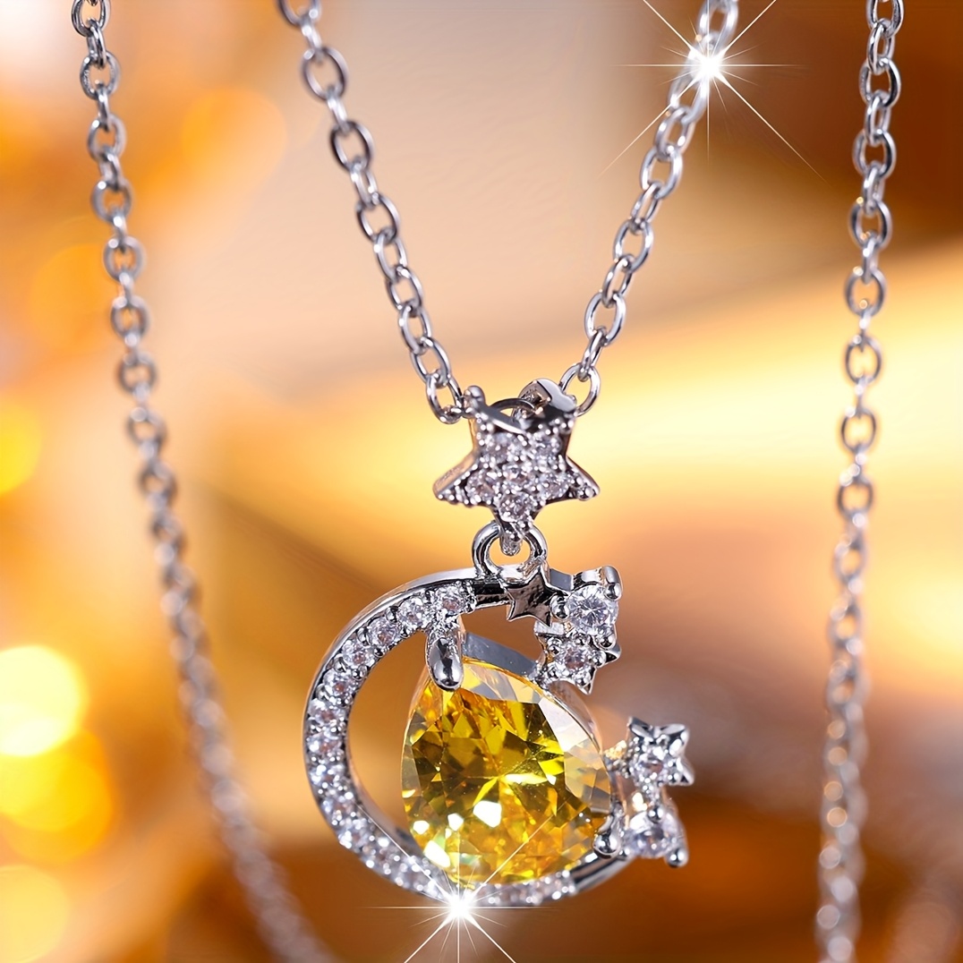 Stylish Luxury Necklace Adorned with Yellow Synthetic Zirconia