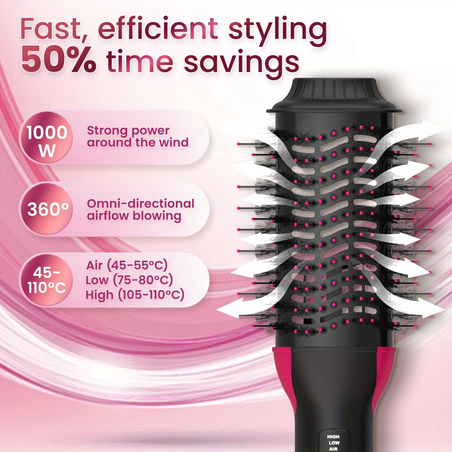 4 in 1 hot air brush with adjustable temperature ergonomic handle reduce frizz and static cling   blow dryer brush for all hair types styling and volume enhancer for home and dorm use Product details 2