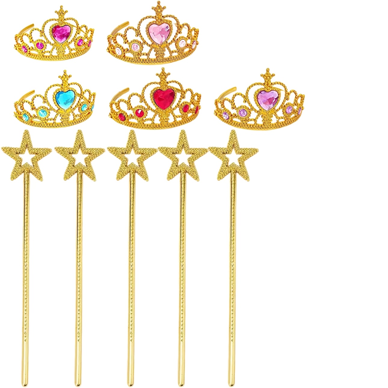 7 Sets Silvery Or 5 Sets Golden Star Wand And Heart Crown Set