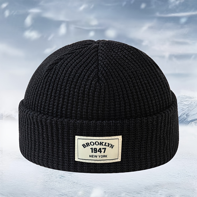 Image of Trendy Label 1947 Gourd Hat, Street Hip-hop Brimless Cap, Shortened Beanie, Party Holiday Unisex Winter Warm Knit Cap, Men's Outdoor Riding Warm Ski Hat