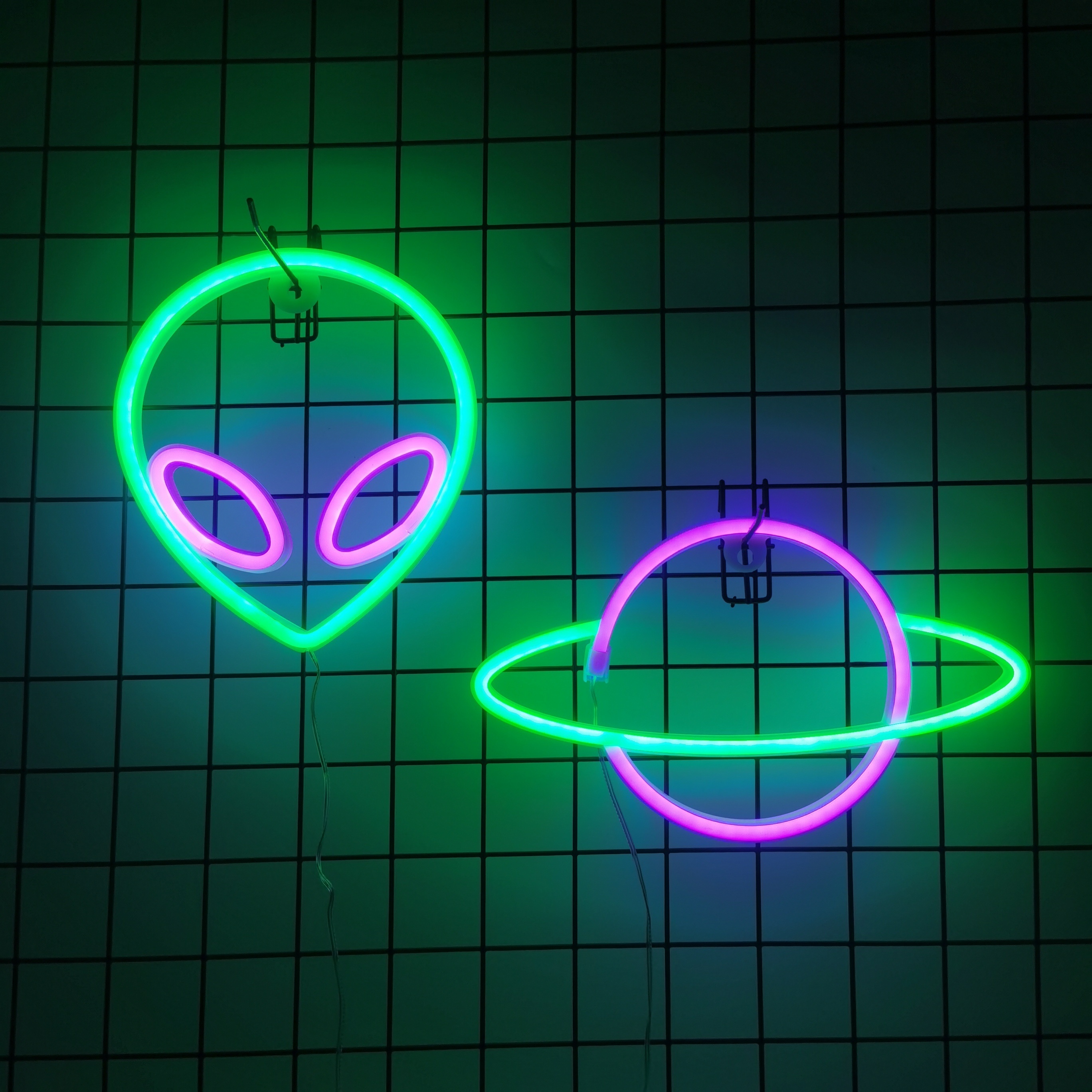 Image of 2pcs Phantasystar Planet Neon Sign Wall - Usb/ (aa/ Not Included) Suitable For Game Room Decor, Teen Bedroom, Themed Parties, , Cool Gift For & Room Decoration