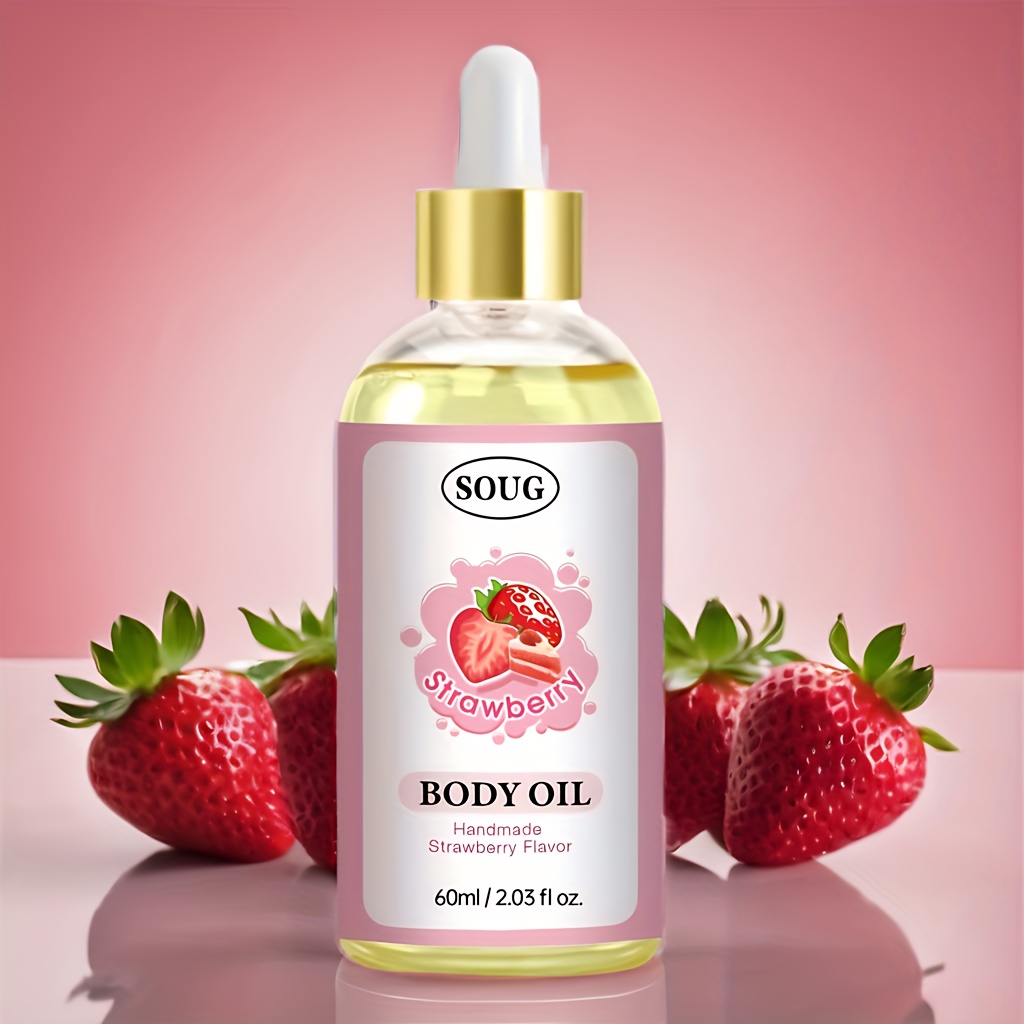 

Strawberry Scented Body Oil, 60ml/2 Fl.oz, Hydrating Lightweight Massage Oil With Strawberry Extract, Jojoba, Coconut, Avocado & , Non-greasy Formula Suitable For All Skin Types