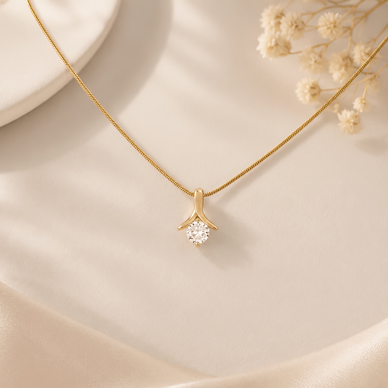 TEMU 1pc Fashionable And Simple Inlaid Round Cubic Synthetic Zirconia Exquisite And Elegant Stainless Steel Necklace, Suitable For Women' And Date