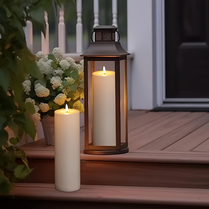 Velas de Plástico LED Sin Llama con Temporizador para Exteriores, Adecuadas para Decoraciones de Halloween y Navidad, Faroles Festivos, 2 piezas