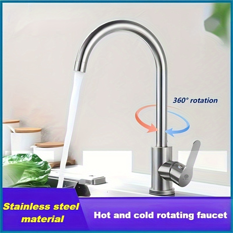 

1pc Stainless Steel 360° Rotating Kitchen Faucet, Hot And Cold Dual Control Sink Tap, Adjustable Temperature, Classic Style For Bathroom And Kitchen Basin