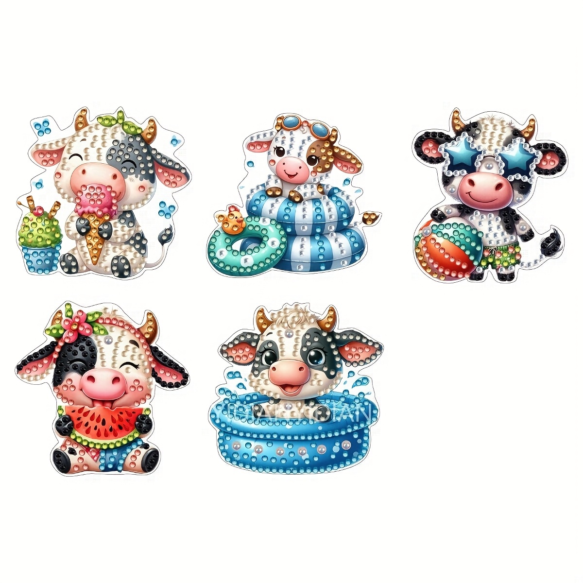 TEMU 2d Flat 5pcs Diamond Painting Art Little Cow Fridge Magnets Diamond Painting Decoration Diamond Painting Magnet Set Suitable For Craft Gift