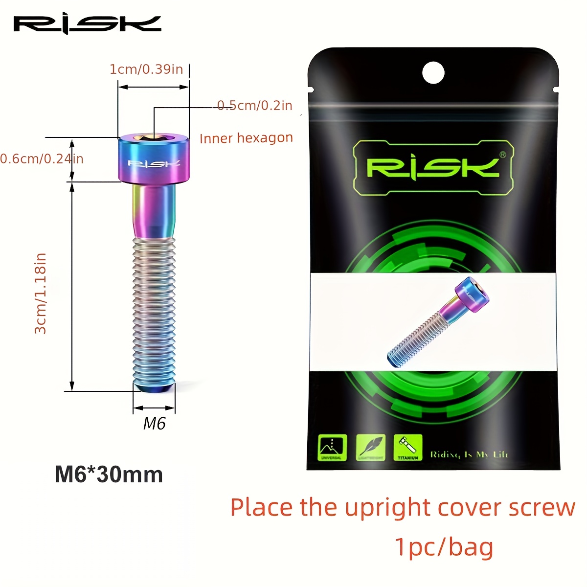 Image of 1pc/bag Bicycle Titanium Alloy Headset Cover Screw, Tc4 Titanium Alloy Stem Cap Fixing Screw, Mountain Bike/road Bike Front Fork Top Cover M6*30mm Fixing Screw