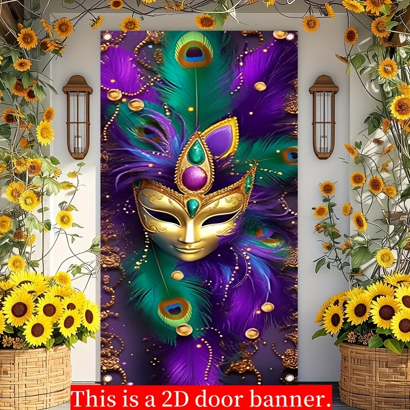 

2d Door Banner, 1pc Vibrant Mardi Gras Carnival Door Banner - 35.4x70.8" Polyester Hanging Decoration, No Power Required, , For 's Day/easter/valentine's/spring Celebrations & More