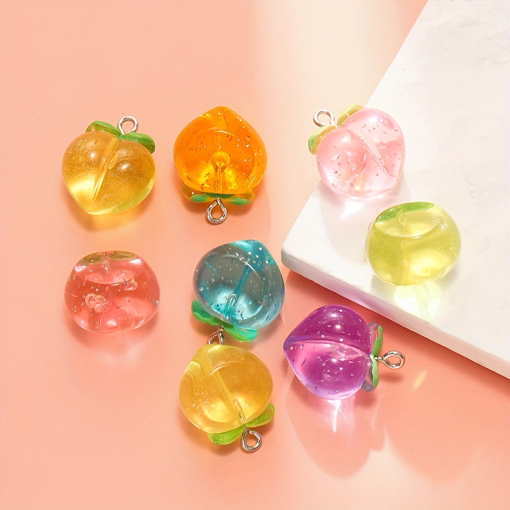 10Pcs Resin Fruit Charms, Transparent Peach Pendants Making Supplies for  Keychains, Earrings, Bracelets, Necklaces Crafts