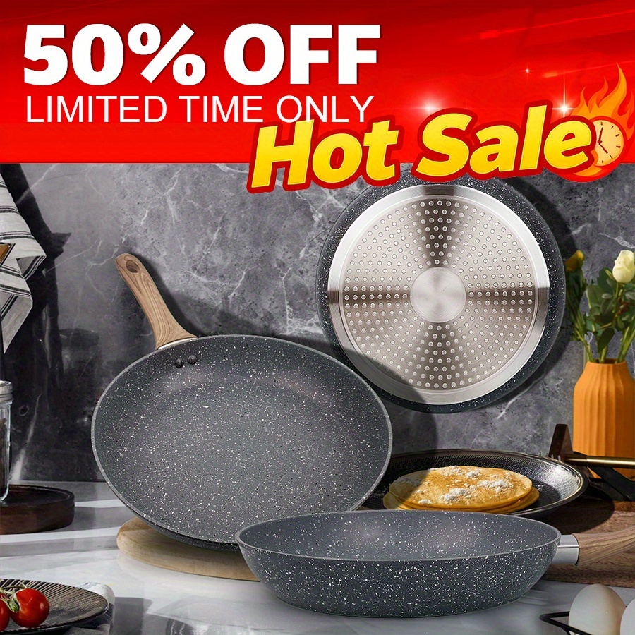 TEMU Non Stick Frying Pans 3pcs Set, 7/9.5/11 Inch Pans Pots Set For Home Kitchen, Dishwasher Safe, Frying Pan With Insulated Handle, Compatible With Induction Cooker, Grey//colors