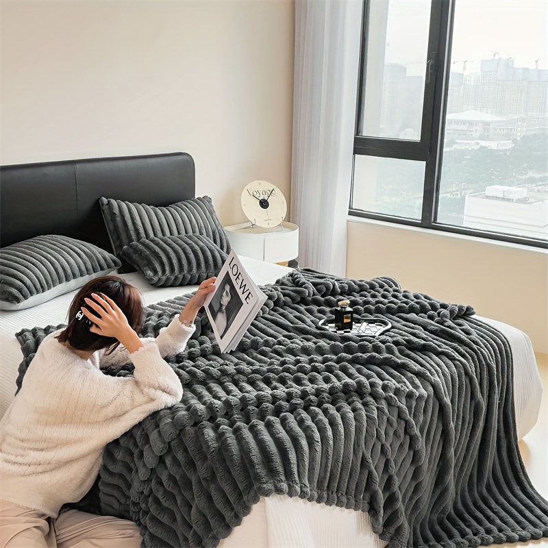 ultra soft thick striped fleece throw blanket versatile machine washable for   christmas present details 7