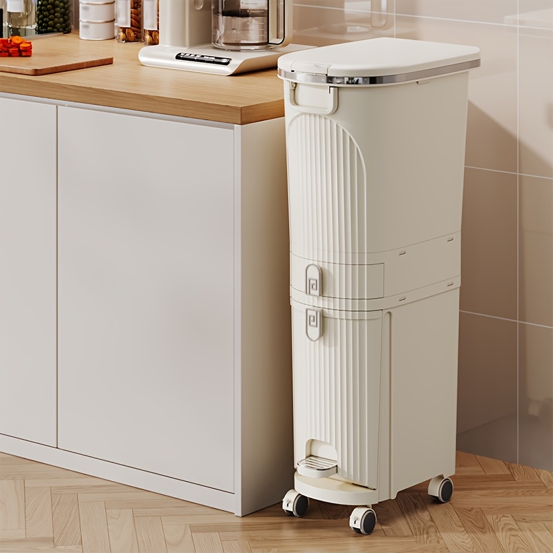 29l/32l, küchen-mülleimer mit deckel, 2-fach/3-fach mülltrennung für den innenbereich, hochwertiger mülleimer für schlafzimmer/büro, kunststoff-recyclingbehälter, küchen-abfalleimer für speisereste, badezimmer-mülleimer/abfallkorb, 7,66 gallonen/8,45 gallonen, weiß/milchweiß