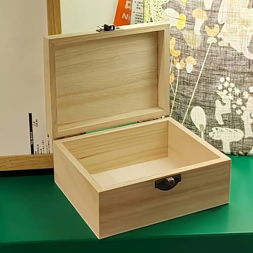 wooden storage box with lid paintable blank wooden decorative box vintage keepsake chest with and cover ideal for home and office multifunctional organizer for jewelry accessories keys sewing supplies etc unfinished gift box suitable for painting carving decorating holiday gifts natural solid wood material
