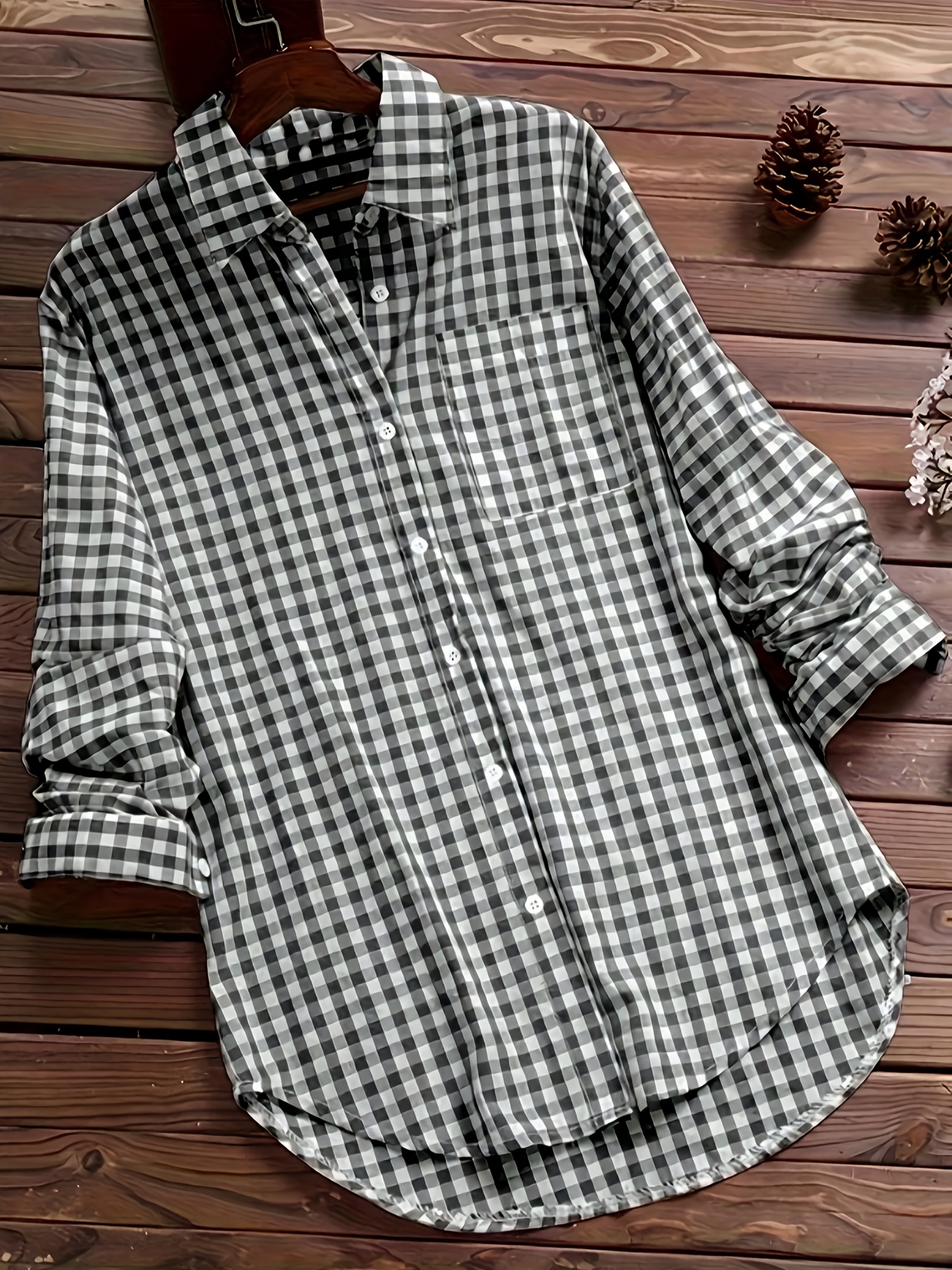 womens vintage checkered long sleeve shirt for spring and summer casual commuting