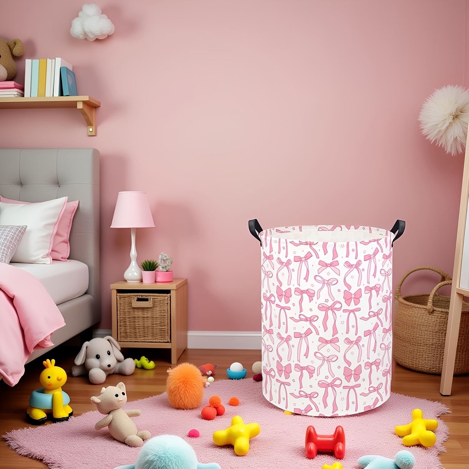 TEMU 1 pièce, , Panier à linge, Bac de rangement pour décoration de pièce, Paniers pour chambre et salle de bain (Nœud papillon rose), Paniers