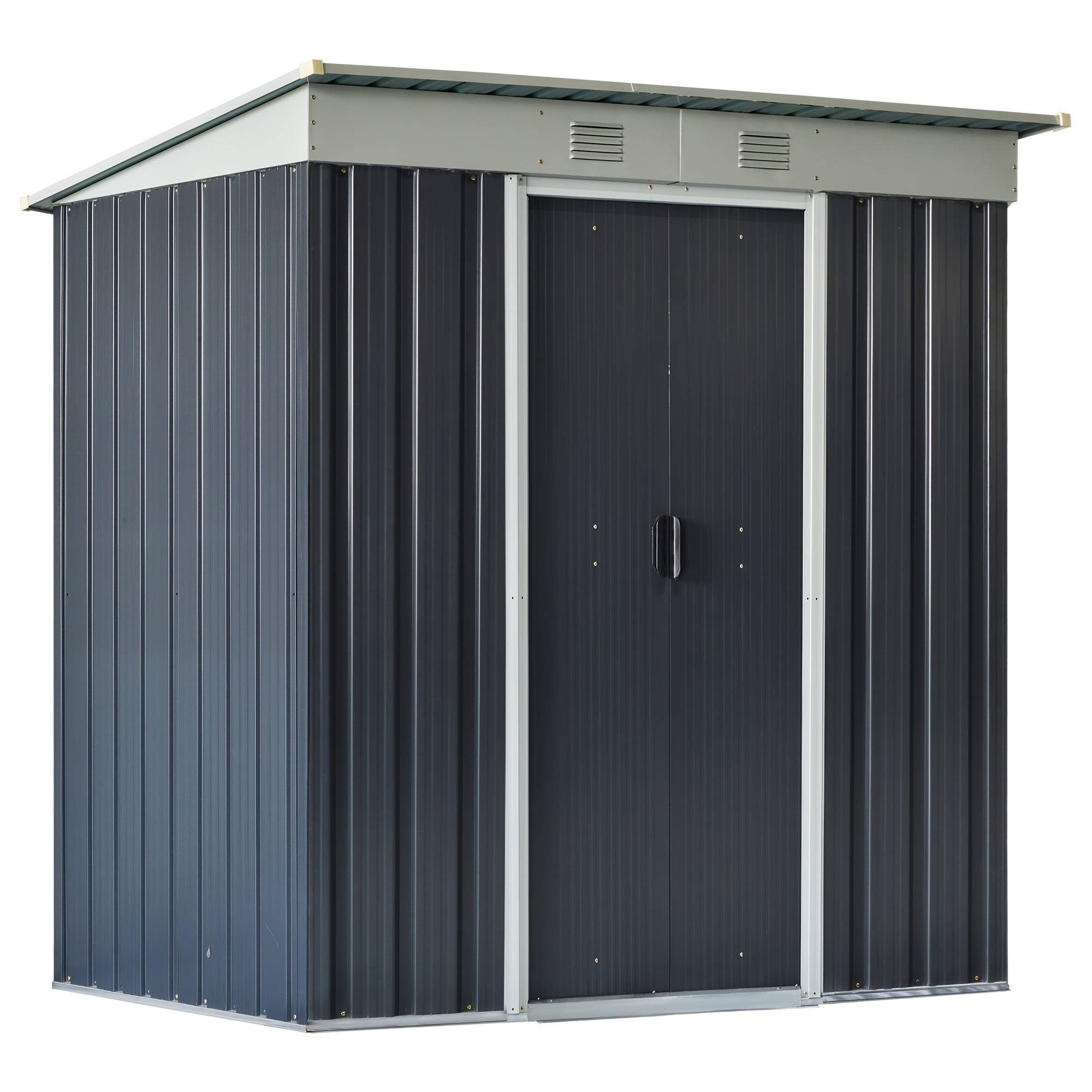 

6' X 4' Metal Lean To Garden Shed, Outdoor Storage Shed, Garden With Double Sliding Doors, 2 Air Vents For Backyard, Patio