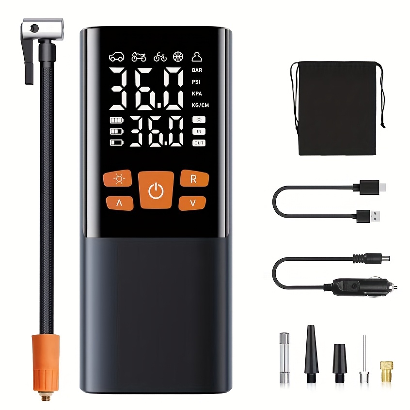 TEMU Portable Air Compressor For Inflating Tires, 150 Psi Cordless Pump Suitable For Car Tires, Electric Bike Tire Inflation With Pressure Gauge,