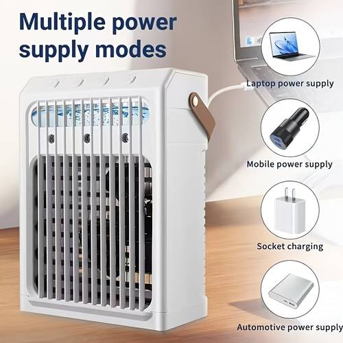5 in 1 portable air conditioner mini fan suitable for home office evaporative cooler humidifier with cooling fan adjustable rotating timer 7 personal for small spaces low voltage operation white black