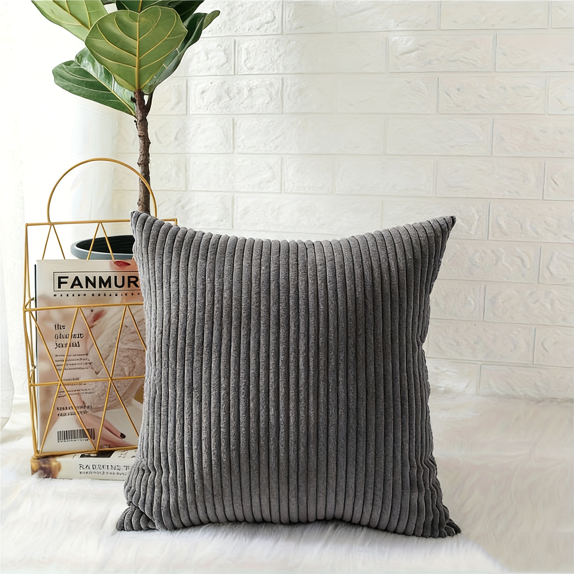 1pc Plain Cushion Cover Without Filler, Corduroy Pillowcase For Sofa, Home Decoration