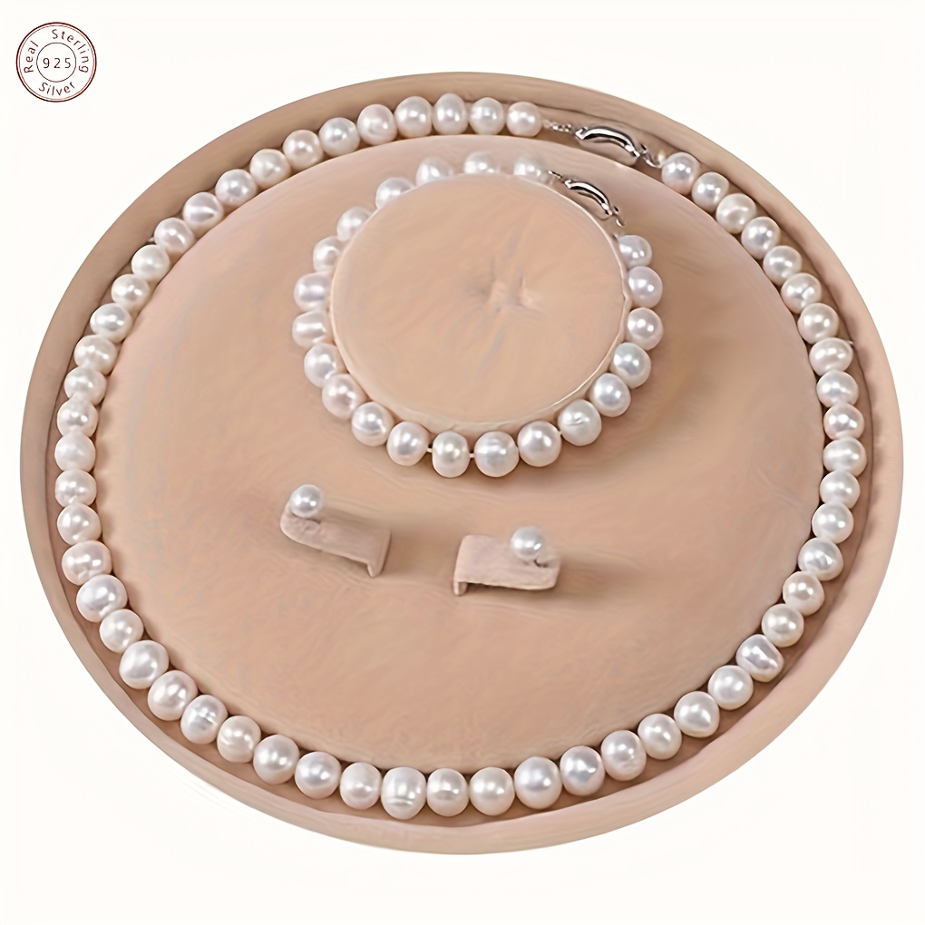 925 silver freshwater pearls   3pcs set necklace bracelet earrings daily wear valentines day anniversary gift christmas gift for family complimentary gift box Product details 9