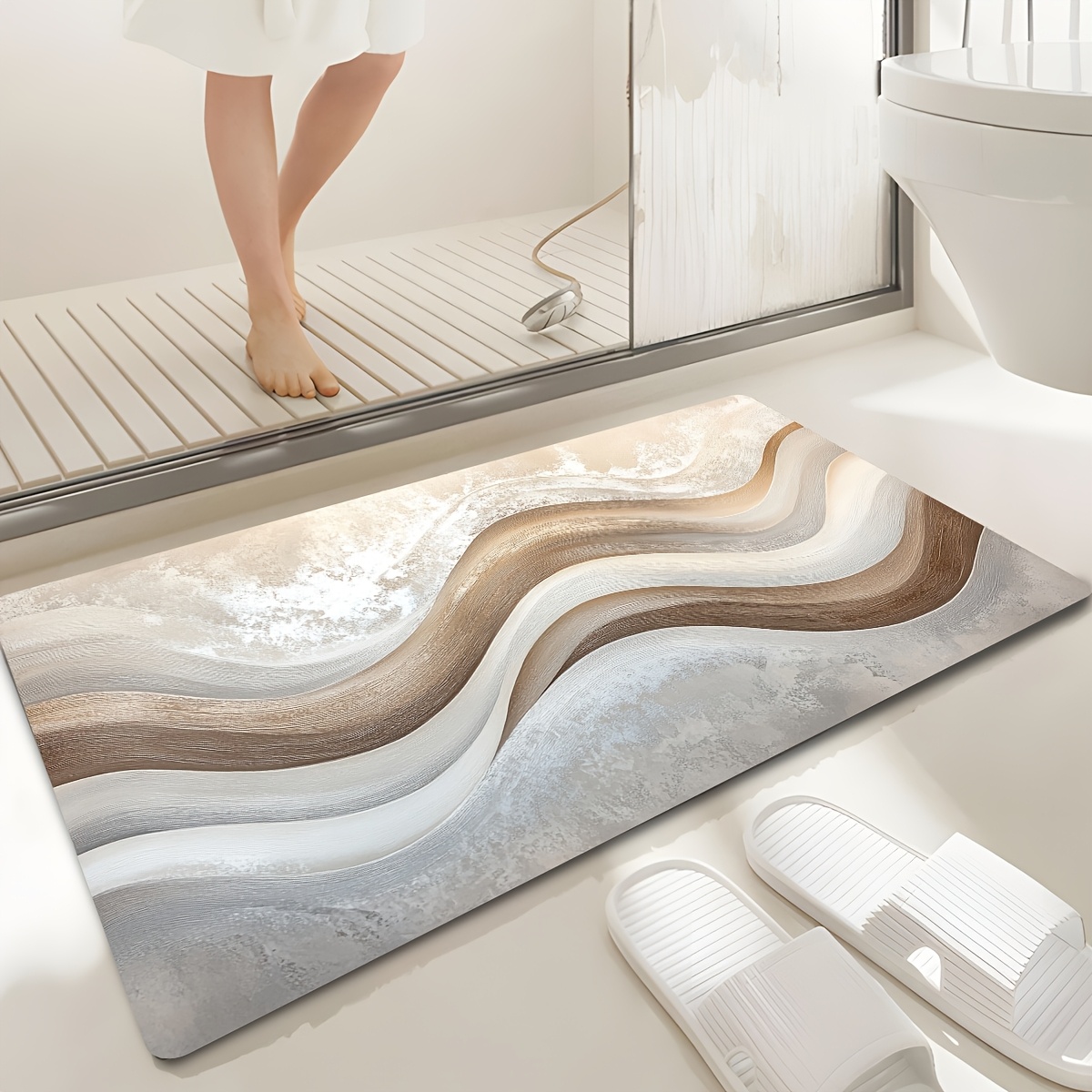 TEMU 2d Flat, 2d Flat, 1pc Hd 2d Flat Printed Floor Mat, Beautiful Wavy Texture - Ultra-absorbent Bath Mat, Quick-dry Carpet, Suitable For Home