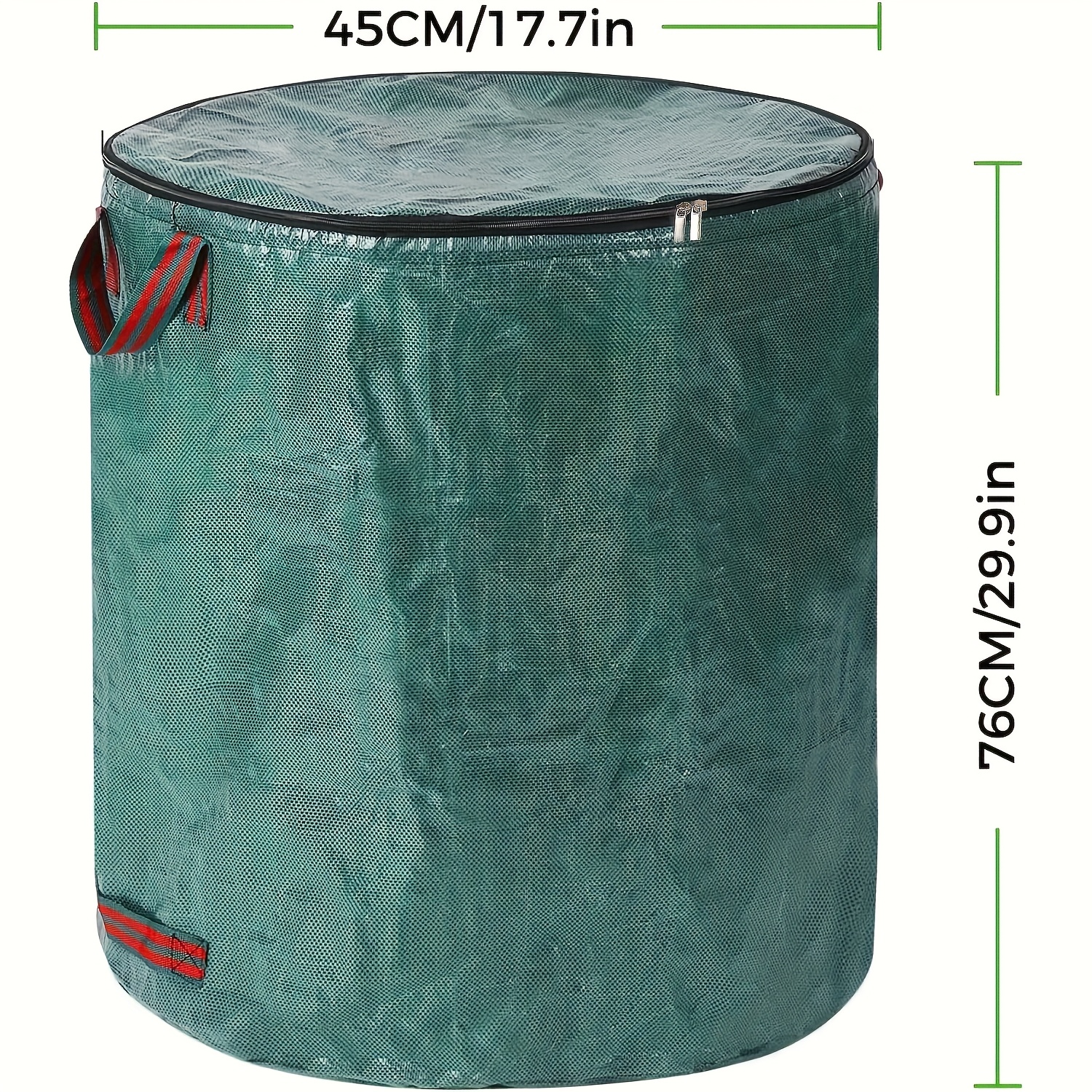 Image of Large Garden Garbage Bag With Lid And Zipper, 120l Waterproof Heavy-duty Garden Leaf Garbage Bag With Handle, Foldable And Reusable, Green