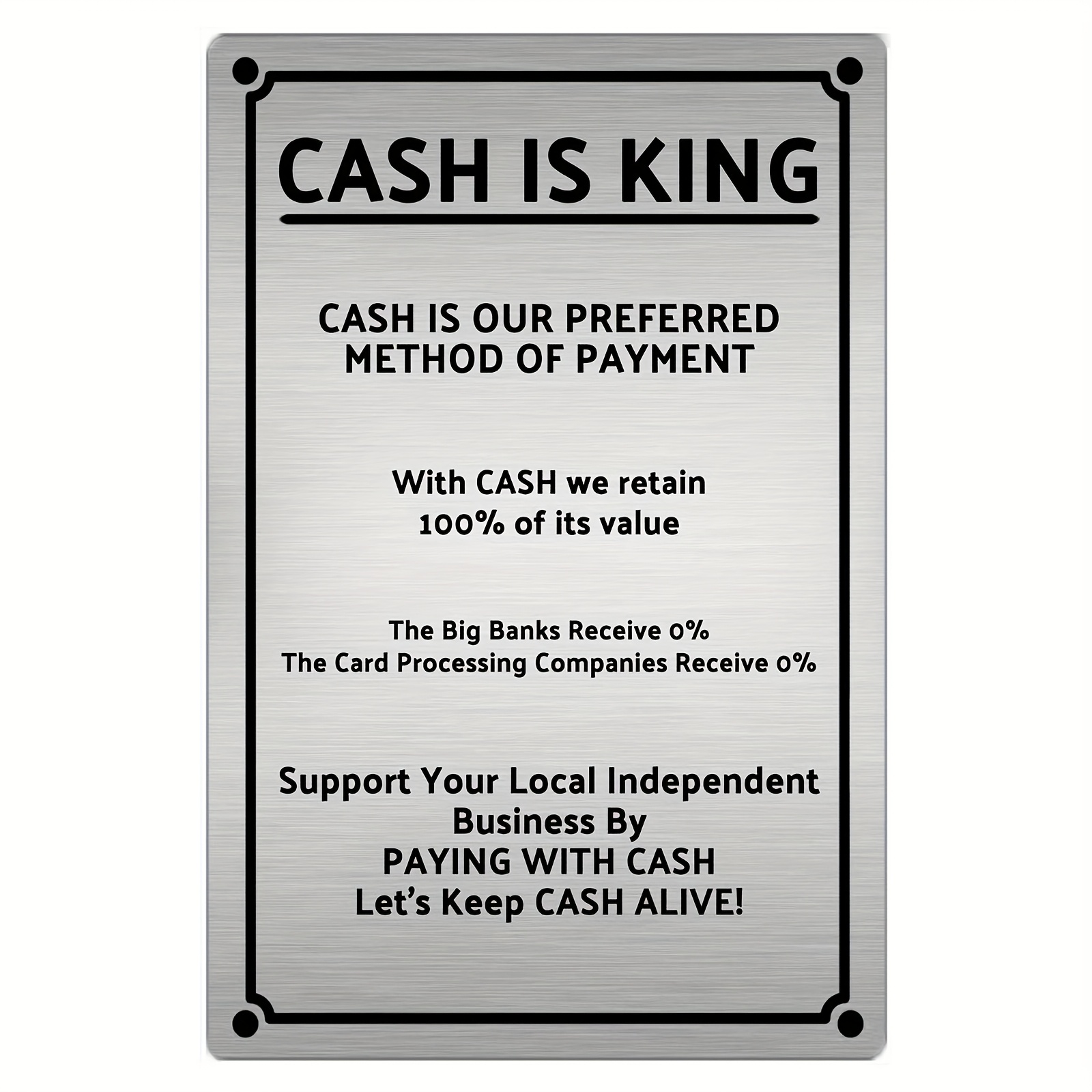 TEMU 2d Flat, 2d Flat 1pc Iron Artwork Cash Is King Brushed Metal Sign 20*30cm/8*12inch, Ideal For Room Decoration