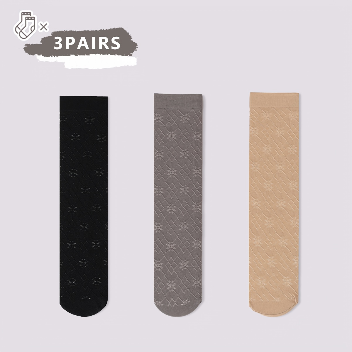 Image of Ladies 3 Pairs Patterned Print Calf Socks, Anti-hook Sturdy And Durable Stockings, Ladies Short Socks Stockings, Mid-tube Socks