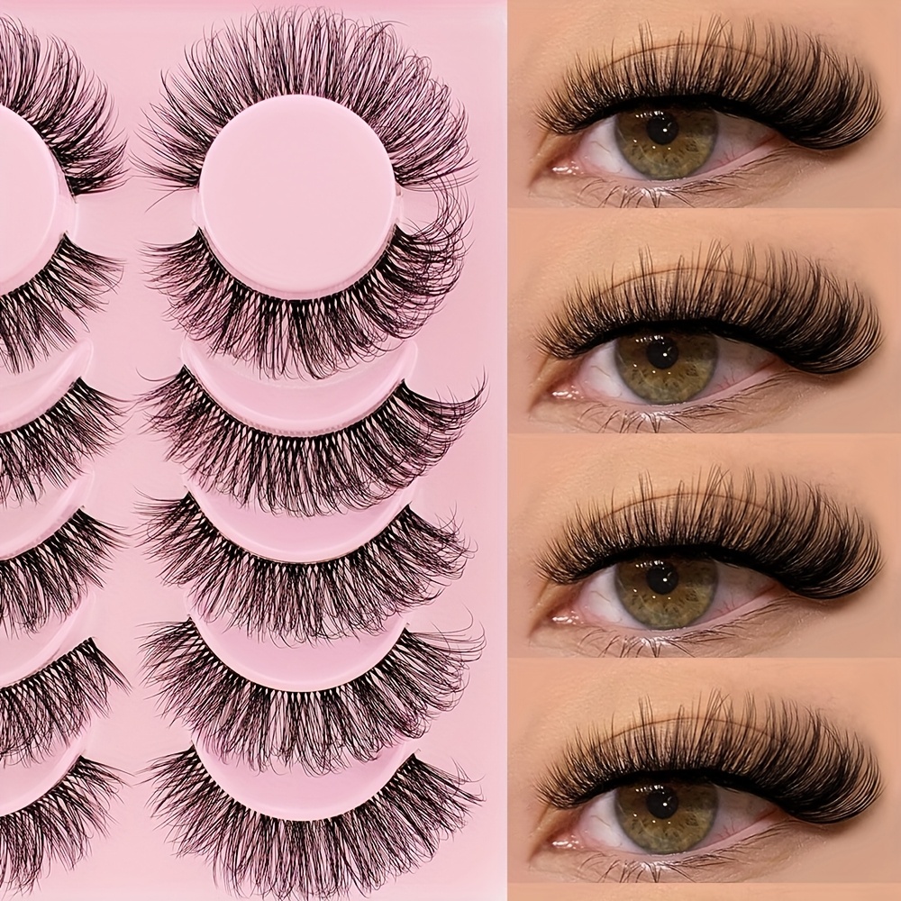 6 Pairs Fluffy False Eyelashes - D 16-18mm Mink Lashes With Clear Band Russian Strip Lashes For Cat , & Comfortable Wear, Beauty Accessory, Effect
