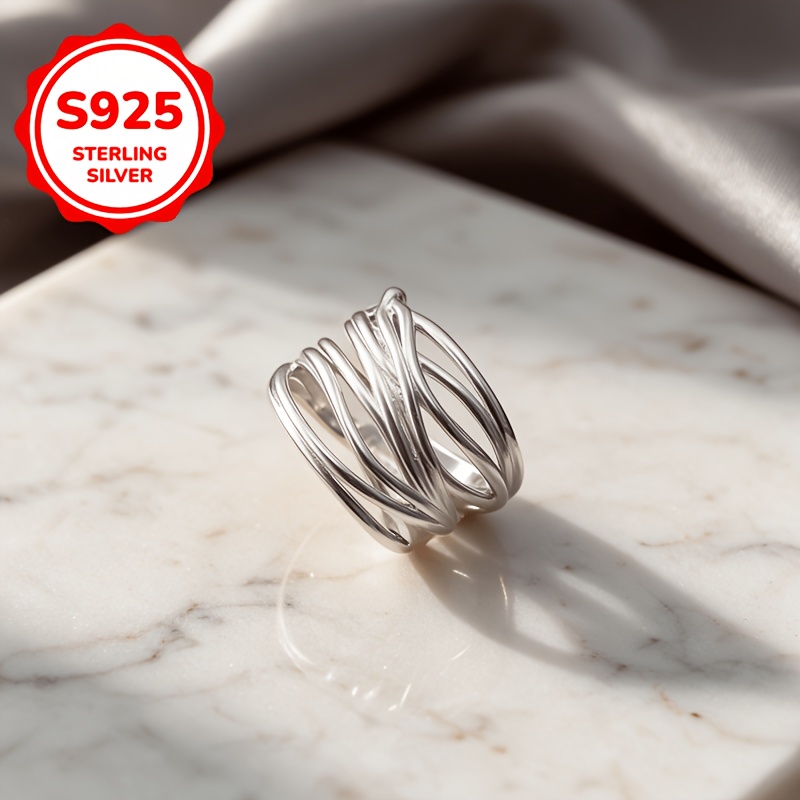 925 Silver Hypoallergenic Open Adjustable Irregular Line Ring