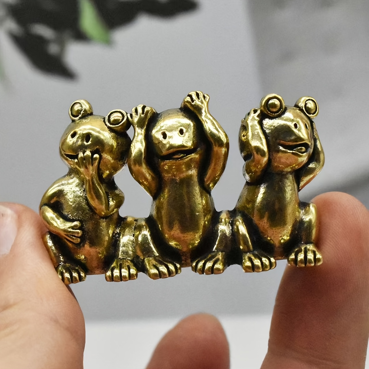 TEMU Retro Solid Brass 3pcs Wise Frog Statues - Home Decor And Collectible Countertop Ornament, With 'do Not Listen, Speak, See, Design', Perfect For