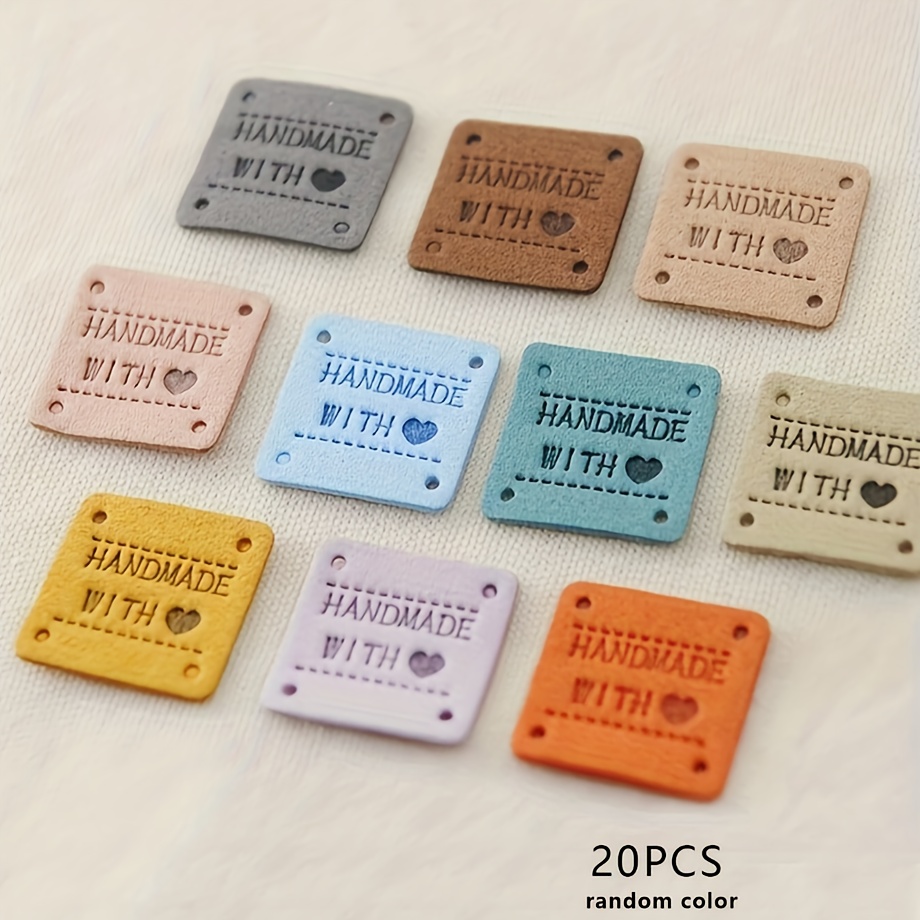 Image of 20pcs Pu Handmade Labels Hand Stitched Labels Hand Embossed Labels Crochet Decorative
