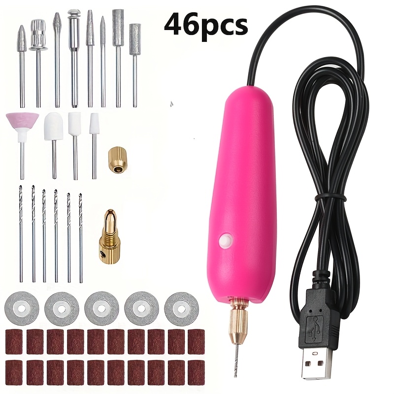 TEMU Set di 46 mini trapani elettrici in resina, strumenti per caduta e foratura, mini trapani USB per lucidatura e ciondoli di gioielli, regali a ,