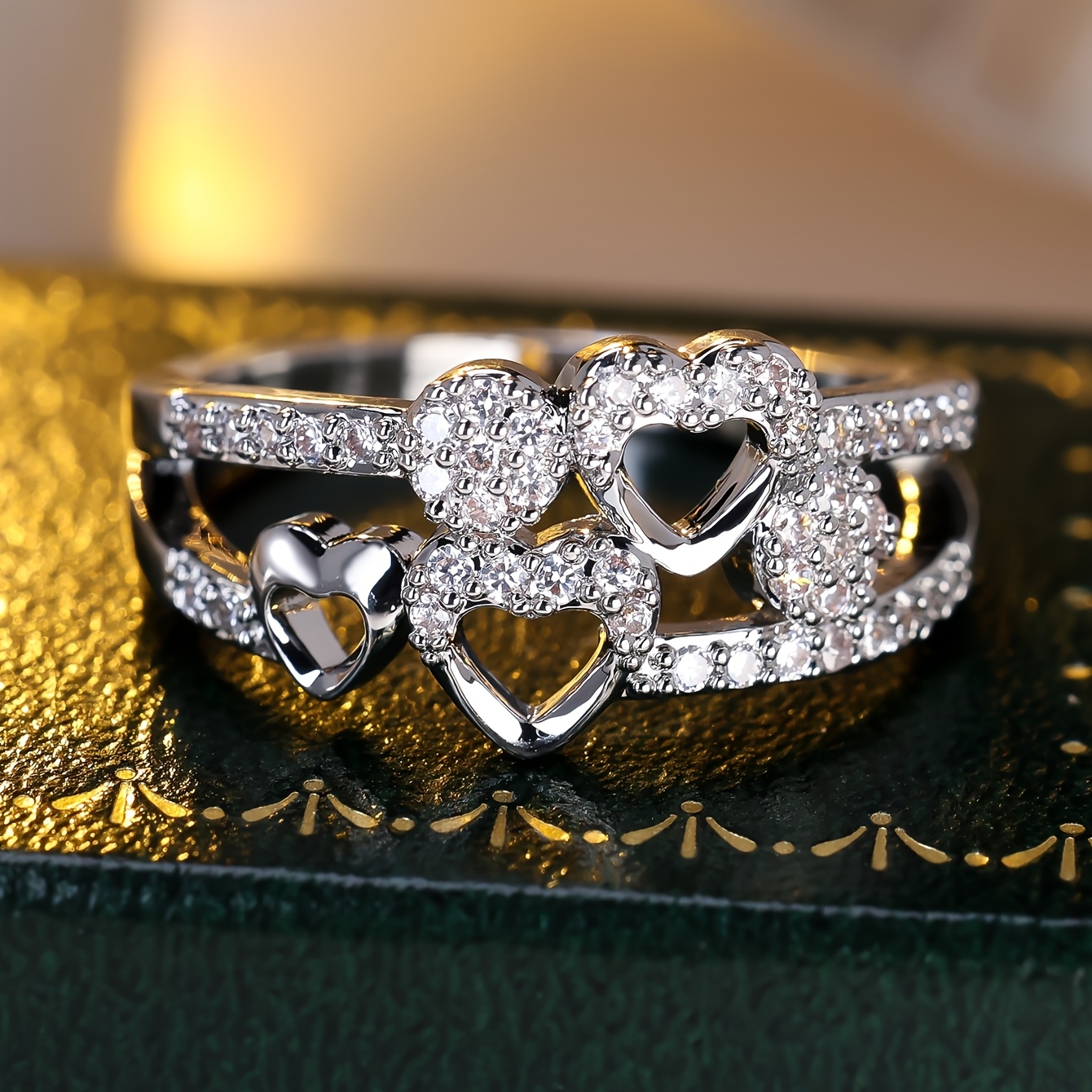 Women's Heart Promise Ring with Sparkling CZ - Copper Plating